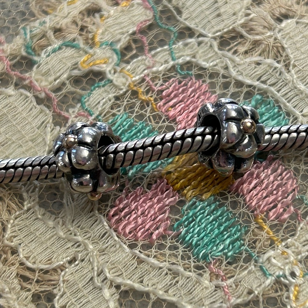 Pandora retired daisy flower spacer beads sterling silver 14k accents 925 ALE